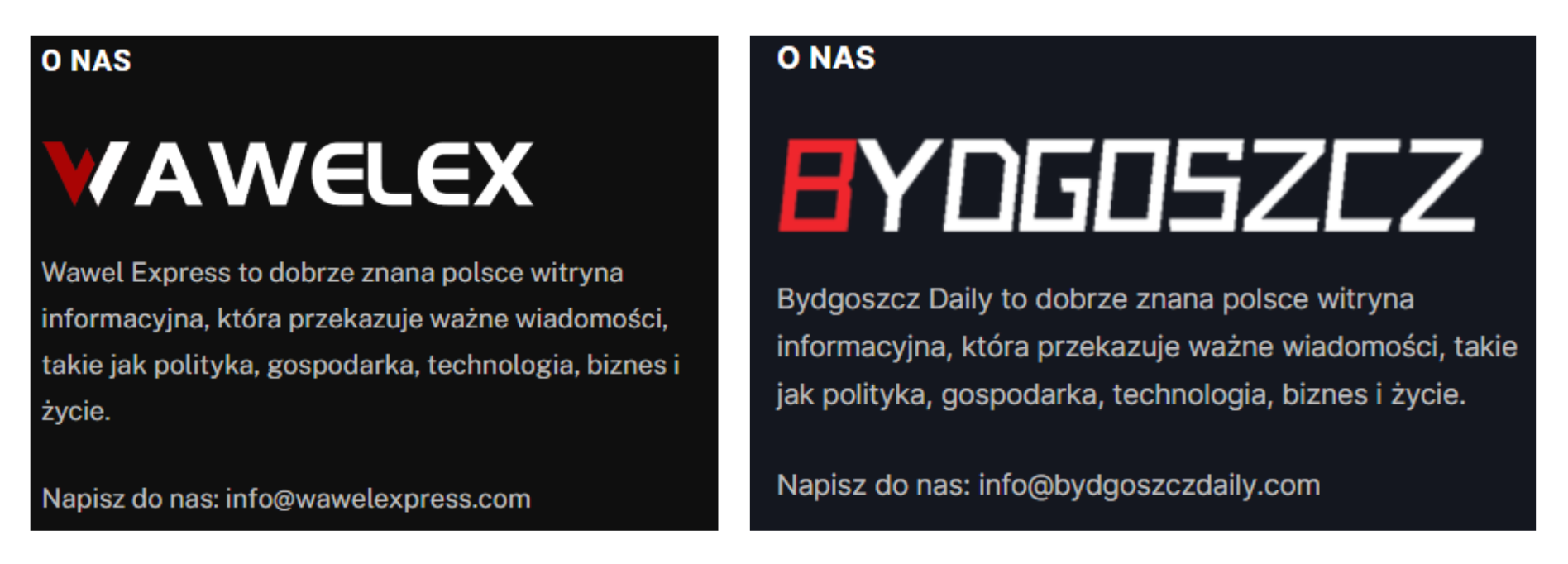 Stopki redakcyjne stron Wawel Express i Bydgoszcz Daily