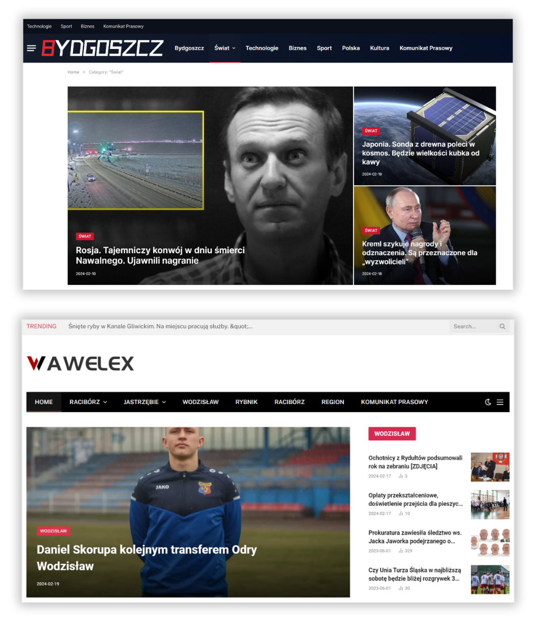 Strony główne Bydgoszcz Daily i Wawel Express