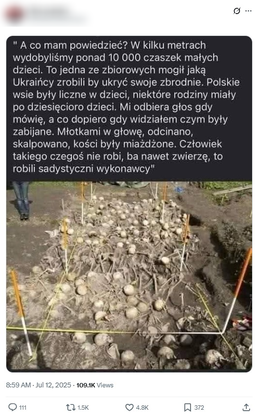 W lipcu 2025 roku internauci rozpowszechniali to zdjęcie, twierdząc że to szczątki polskich dzieci zabitych przez UPA