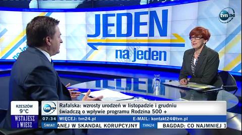 Elzbieta Rafalska w programie "Jeden na Jeden" o wzrostach urodzeń