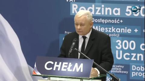 Jarosław Kaczyński podczas spotkania wyborczego w Chełmie