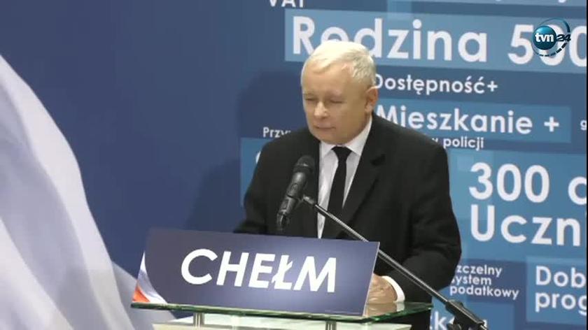 Jarosław Kaczyński podczas spotkania wyborczego w Chełmie