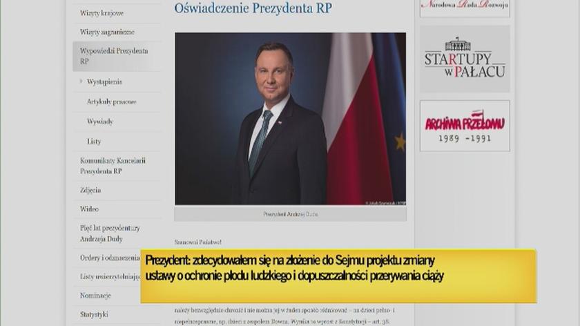 Prezydent informuje o złożeniu do Sejmu projektu zmiany ustawy aborcyjnej
