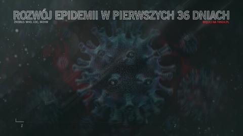 Rozwój epidemii koronowirusa w pierwszych 36 dniach na tle innych epidemii