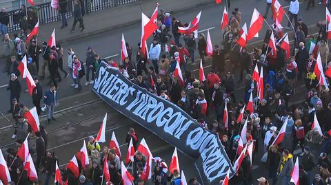 Spalone flaga Niemiec i zdjęcie Donalda Tuska. Incydenty podczas Marszu Niepodległości