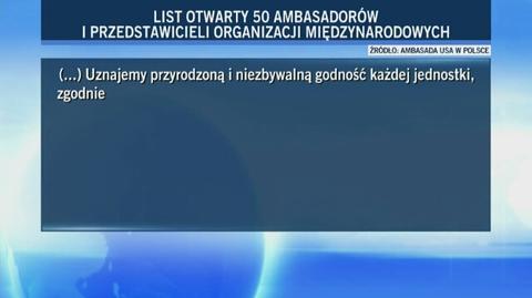 Treść listu 50 ambasadorów w sprawie praw osób LGBTI w Polsce